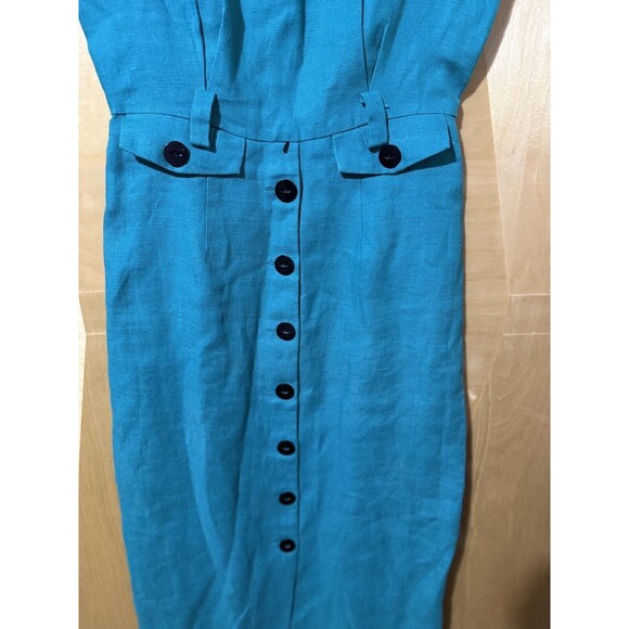 Vintage Bonnie Marx Womens Dress 8 Green Blue 80s Short Sleeve - Picture 3 of 8